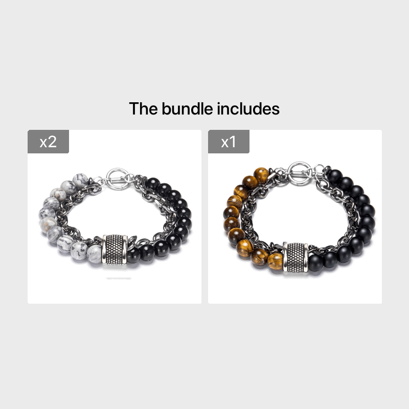 Men's Natural Map Stone Beaded Bracelet